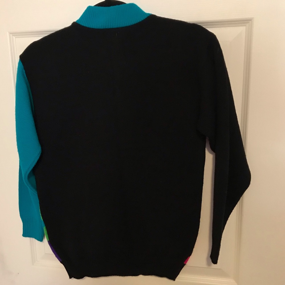 Vintage GIRLS Neon Color Block Mix Pattern Cable Knit Chunky  3/4 Zip Sweater - Picture 6 of 9